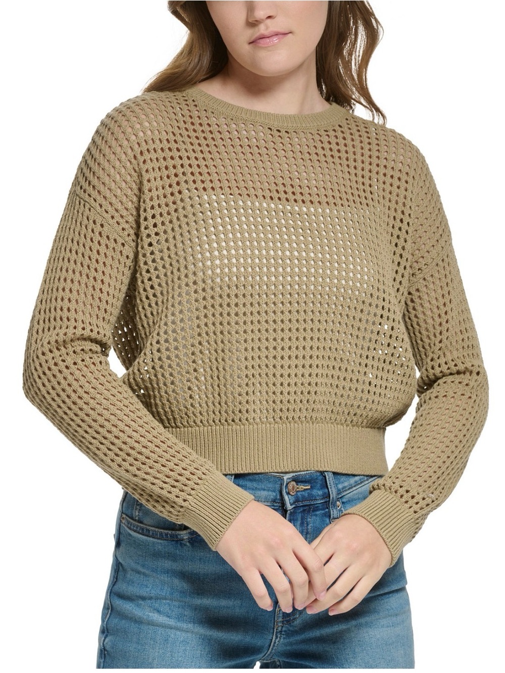 Calvin Klein Jeans Cotton Open-Stitch Tan Sweater